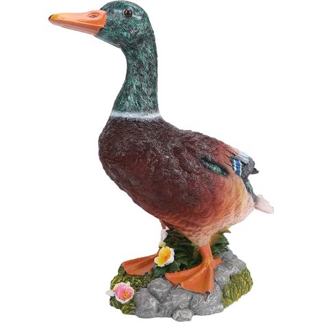 Ornement de jardin de canard colvert, Figurine à tête verte en résine peinte à la main pour décoration extérieure de pelouse et de cour (1/5)