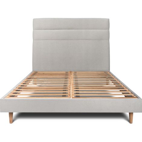 Lit 150x190cm avec tête de lit lignes velours et sommier kit gris clair - Hauteur totale : 29cm (1/5)
