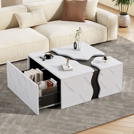 Tavolino fisso 70x70x31 cm in pannelli bianchi con contenitore FloraGrace (1/5)