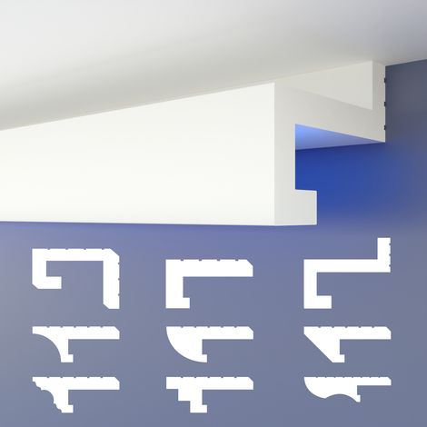 HEXIMO Profilé de joint d'ombre LED Moulures, éclairage indirect XPS Polystyrene Plafond sec: HLED-8 - 72x88 mm, 20.4 mètres / 12 barrettes