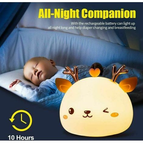 Veilleuse Bebe,Veilleuse Enfant Rechargeable Led,Lampe De Chevet,Veilleuse Adulte Fille Garçon 7 Couleurs Portable En Silicone,Lampe Cerf Multicolore Avec Contrôle Tactile,Cadeau Anniversaire Femme Ci (1/4)