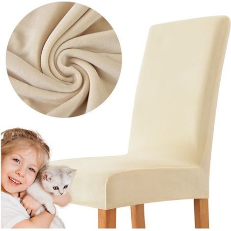 Housse De Chaise - Velours Épais - Beige Écru - Pour Chaise Standard - 1 Pièce (1/5)