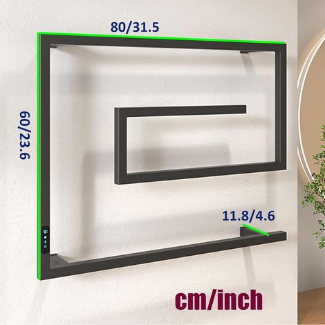 Toallero calefactable negro con cable: calentamiento rápido, control de temperatura constante, calentador de toallas de pared de acero inoxidable para baño y spa de lujo. (1/4)
