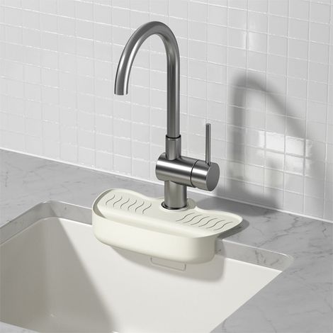 Escurridor de paños de esponja para fregadero de cocina, alfombrilla antigoteo para grifo, soporte para cepillos de esponja de encimera - blanco (1/4)