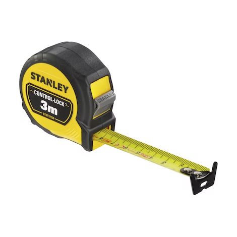 Stanley – Mètre déroulant 3 m x 19 mm – Double marquage control-lock – Clip métal avec mousqueton – Aimant détachable puissant