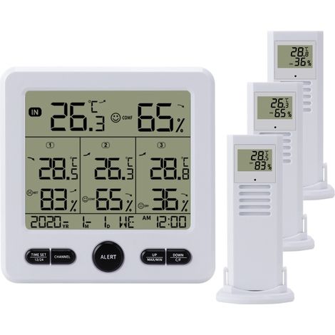 Thermohygromètre numérique d'intérieur sans fil, grand écran avec alarme couleur (blanc) (1/5)