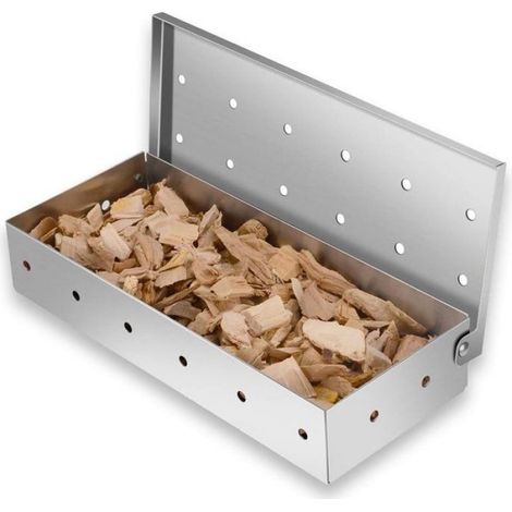 1 Boîte à fumoir, Acier inoxydable, Couvercle à charnière, Grande capacité, Pour barbecue gaz électrique charbon (1/4)