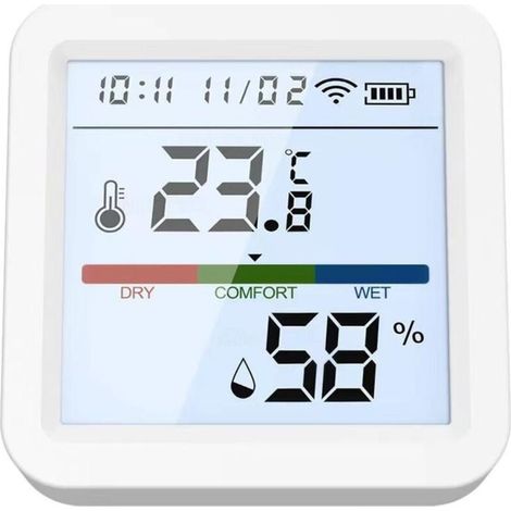 Tuya Hygromètre WiFi Smart Life Capteur de température et d'humidité pour la maison, thermomètre, rétroéclairage, compatible avec assistant Alexa et Google Voice Assistant (1/4)