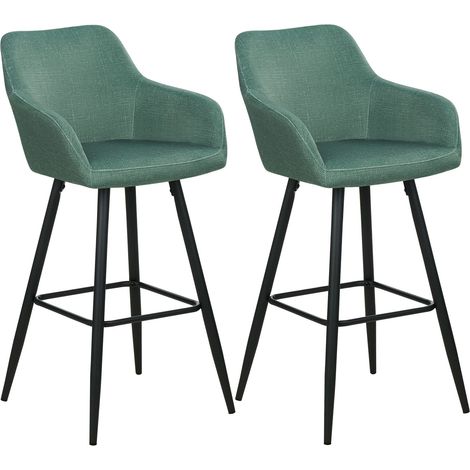 Set di 2 sgabelli da bar in velluto verde con seduta imbottita con braccioli e gambe in metallo Casmalia
