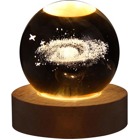 Crystal Ball - LED Night Light With Wooden Base - Solar System Projection - For Bedroom Living Room - 1 Piece (1/3)