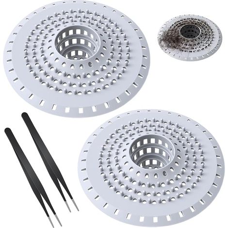 2 Pcs Attrape Cheveux Douche en Silicone Gris, Grille Douche Anti Cheveux (1/5)