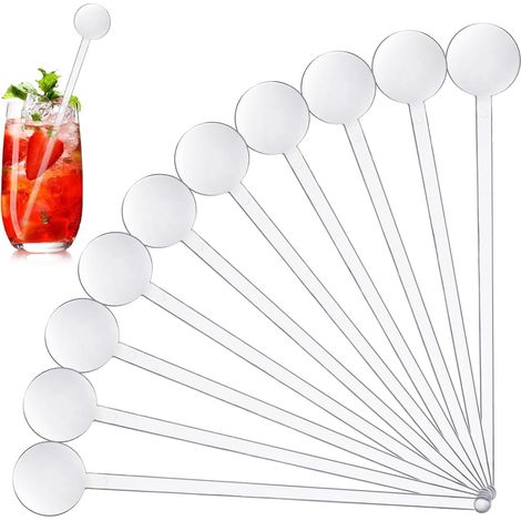 Lot de 320 bâtonnets mélangeurs transparents de 18,5 cm (7,3 pouces), agitateurs à tête ronde pour cocktails, boissons froides, café, idéaux pour les bars, restaurants, maisons et bureaux. (1/5)