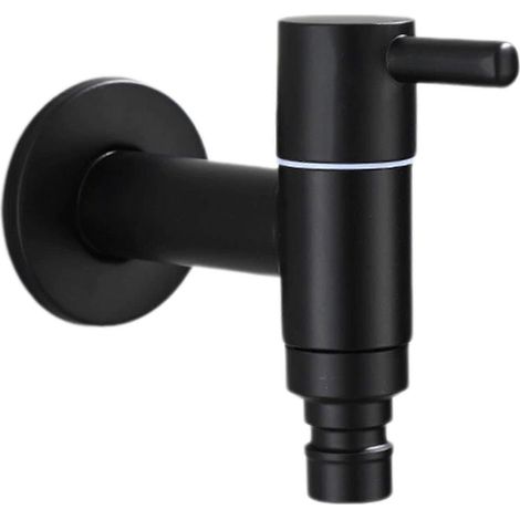 Robinet utilitaire noir mat pour évier à serpillière, usage extérieur, fixation murale peu encombrante, esthétique moderne. Accessoire de cuisine de style industriel. (1/4)