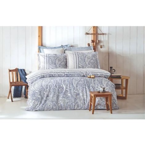 Juego de cama - 1 funda de edredón 220 x 240 cm + 2 fundas de almohada 60 x 60 cm - 100% algodón reforzado - Azul
