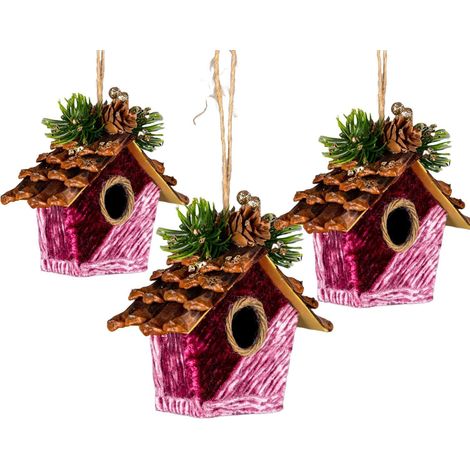 Pink Birdhouse 10x11cm - 3Pcs Christmas Hanging Decorations (1/5)