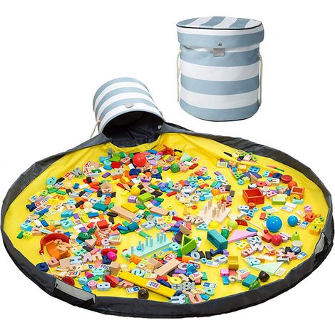 Boîte de rangement avec tapis de jeu intégré - tapis Lego - Motifs variés - Bleu clair - DINOSAURE (1/5)