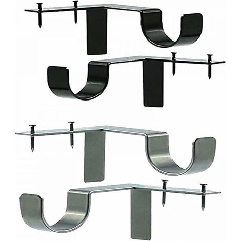 (4 pcs, 2x (Argent + Noir)) Guide de rideau sans trous, Supports muraux ajustables pour rails de rideau Guide de rideau en métal Accessoires Maison Ch (1/5)