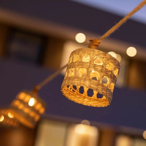 ALBA Guirnalda decorativa de cuerda de yute para interior y exterior. Luz cálida. Hecho en España