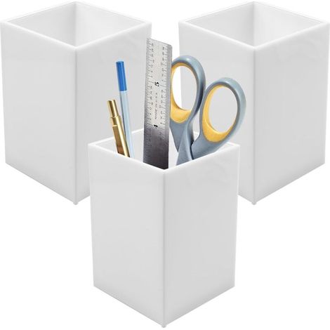 3-Piece White Acrylic Pen Holder, Desk Pen Holder, Square Organizer, Pencil Pot, Makeup Brush Holder, Office Supplies for Pens, Makeup Brushes, Storage (1/5)