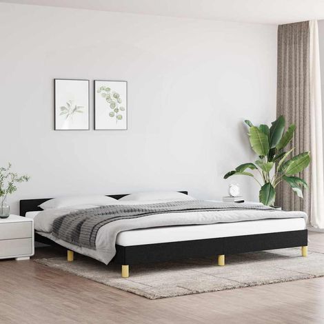 Cadre de lit 200 x 200 cm avec tête de lit, tissu noir, sommier à lattes, sans matelas - PANGIVO (1/5)