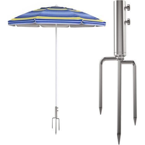 Support de Parasol avec Ancrage au Sol, Support de Parasol Amovible pour Pêche, Jardin, Plage (Argenté) (1/5)