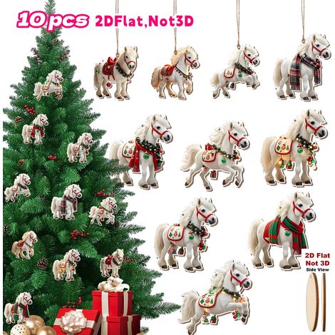 Ornement En Bois Cheval Blanc - Décoration Arbre De Noël - Style Ferme Rustique - 8 cm - Lot De 10 (1/5)