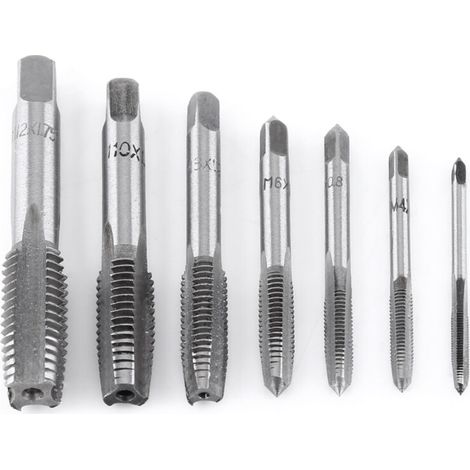 7-teiliges Set metrischer Gewindebohrer, Gewindeschneidwerkzeug aus Stahl, Handgewindeschneidwerkzeuge M3 M4 M5 M6 M8 M10 M12 (1/5)