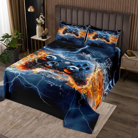 Jeux Dessus de Lit 260x240 Garçons Adolescents Jeux Vidéo Couvre-Lit Eau Et Feu Foudre Couverture de Lit Cool Salle de Jeux Décoration Literie Filles Enfants Adolescents 3D Plateau de Jeu Couvre-Lit - (1/5)