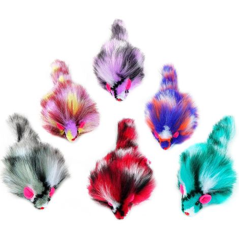 Lot de 6 Petites Souris pour Chat avec Hochet, 7,9 cm, Jouet Interactif en Fausse Fourrure à Poils Longs, Couleurs Dégradées, pour Chaton et Chat (1/5)