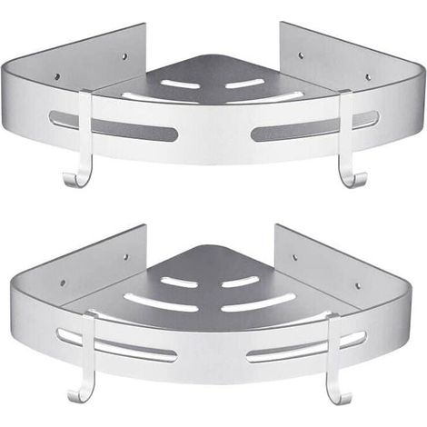 Estante de ducha triangular de 2 niveles en plata, accesorio de cocina sin taladrar, soporte de ducha resistente a la oxidación para colgar (1/4)