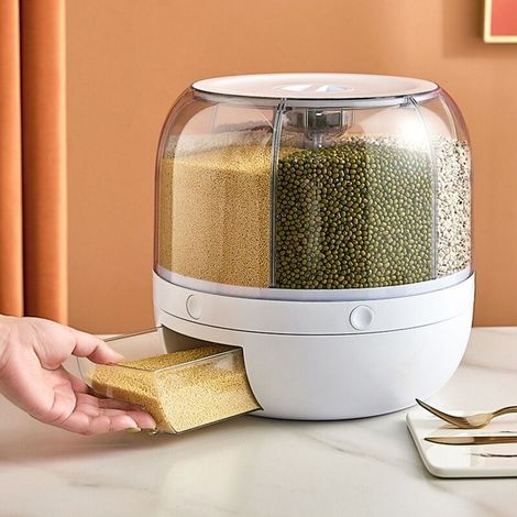 Réservoir à grains rotatif en six parties, seau à grains et à riz, boîte à riz résistante aux insectes et à l'humidité 10 catties