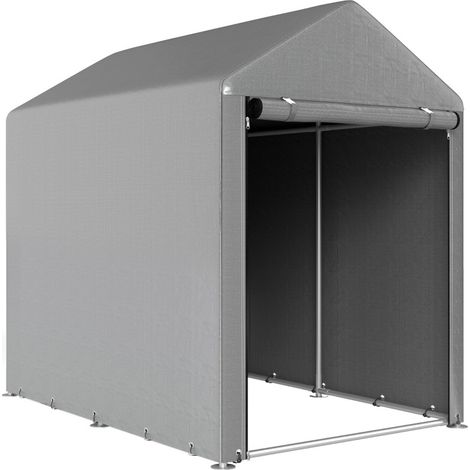 Abri de jardin extérieur avec bâche PE résistante UV, cadre en acier galvanisé, 120 x 179 x 165 cm, porte zippée pour vélos et outils, gris clair  CHICFURN (1/5)