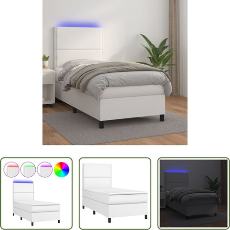 vidaXL LED-Bett - Boxspringbett mit Matratze & LED Weiß 100x200 cm Kunstleder (1/5)