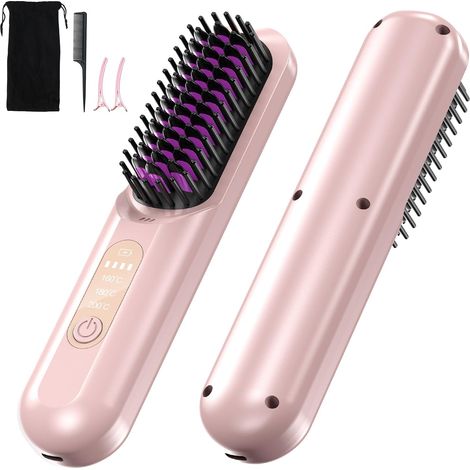 Cordless Hair Straightening Brush, 5000 mAh, Mini Rechargeable Wireless Straightener, Portable Heating Brush 160-200°C, Ceramic Straightening Comb, Hair Straightener (1/5)
