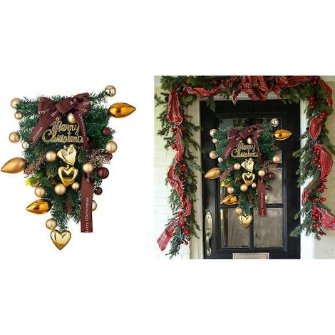 Couronne de Noël suspendue en forme d'arbre inversé, décoration murale ou de fenêtre pour les fêtes et la maison (1/4)