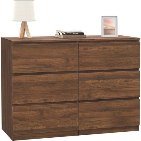 Idmarket – Commode 6 tiroirs 110 cm – Effet noyer moderne – Large tiroirs coulissants – Panneaux de particules robustes – Pour rangement chambre ou bureau