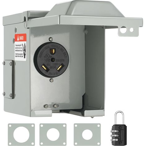Boîte de prise de courant 30 A pour camping-car, 125/250 V, fermée verrouillable, panneau électrique NEMA TT-30R résistant aux intempéries, pour remorque, voiture électrique (1/5)