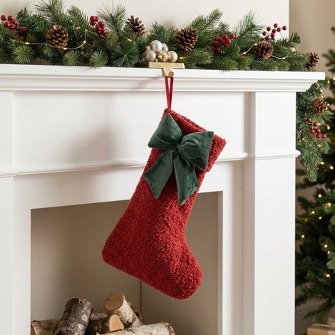 Ruby Red Textured Bow Christmas Stocking (1/2)