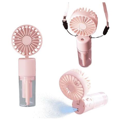3 en 1 Ventilateur Portable Silencieux 4 Vitesses - Brumisateur Rechargeable avec Lanière, Pliable 180° pour Maison Bureau, Endurance 6-8h (Rose) (1/5)