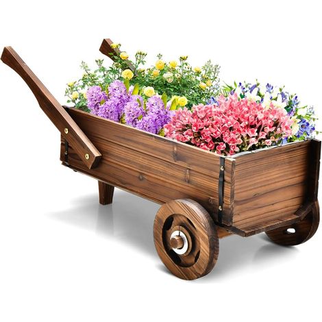 GOPLUS Chariot à Fleurs à Roulettes, Chariot de Plantation avec Trous de Drainage, Support à Fleurs avec Poignées