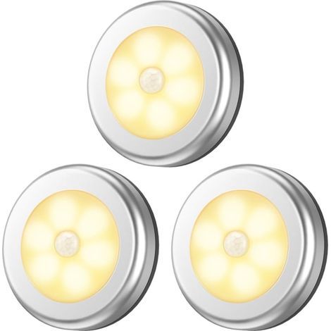 Lámpara con sensor de movimiento mejorado, luz nocturna LED inalámbrica a pilas, luz para armario, luz para escaleras, luz de seguridad (blanco cálido - paquete de 3) (1/5)
