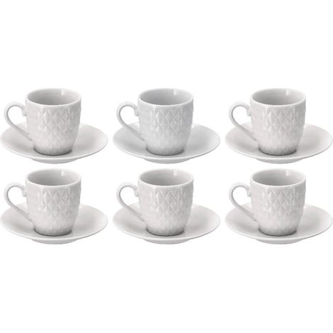 Set 6 Tazzine Tazze Caffè in Porcellana con Piattini Bianco