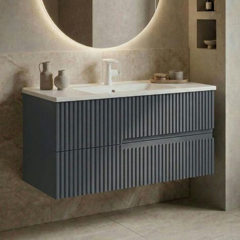 Meuble vasque suspendu 90 cm anthracite 2 tiroirs RIVIA (1/5)
