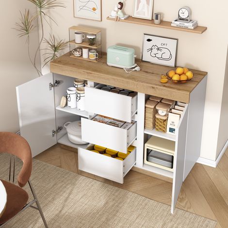 Commode, en panneau, 2 portes, 3 tiroirs, blanc, pour chambre, fonction de rangement, panneau en achat, casier, meuble de rangement