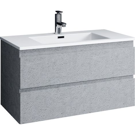 Meuble de salle de bain Angela 100 cm lavabo Gris Pierre – Armoire de rangement Meuble lavabo (1/4)