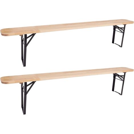 Banc de jardin pliable en bois d'aulne – Lot de 2 bancs pour 4-5 personnes – Dimensions 220x25cm – Siège doublement laqué FSC – Rutland County Garden Furniture Ltd (1/4)