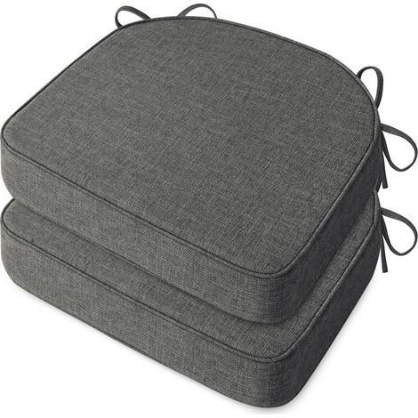 Coussin Chaise Salle Manger Lot 2, Antidérapant Lavable, 43,2 x 40,6 cm, 6,3 cm Épaisseur, Attaches, Gris Foncé (1/5)
