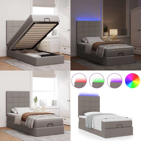vidaXL Ottoman-Bett mit Matratze & LEDs Taupe 100x200 cm Stoff (1/5)