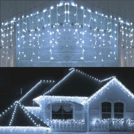 Extérieur Noël rideau de lumière, 384 LED 20m mariage à la maison balcon Chambre Jardin Cour partie décoration de Noël, blanc froid (1/5)