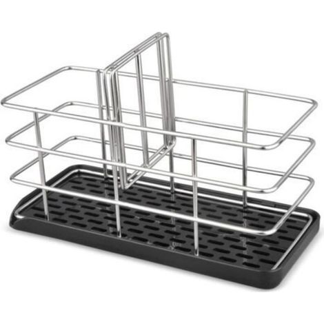 Porte Éponge - Support Évier Cuisine en Acier Inoxydable 304 - Organiseur à Poser ou Fixer au Mur - Bac de Récupération Intégré - 1 Pièce